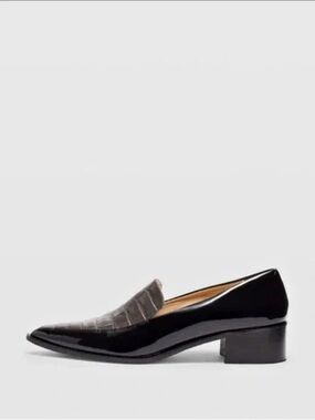 Club Monaco Black Patent Leather Croc-Embossed Loafers